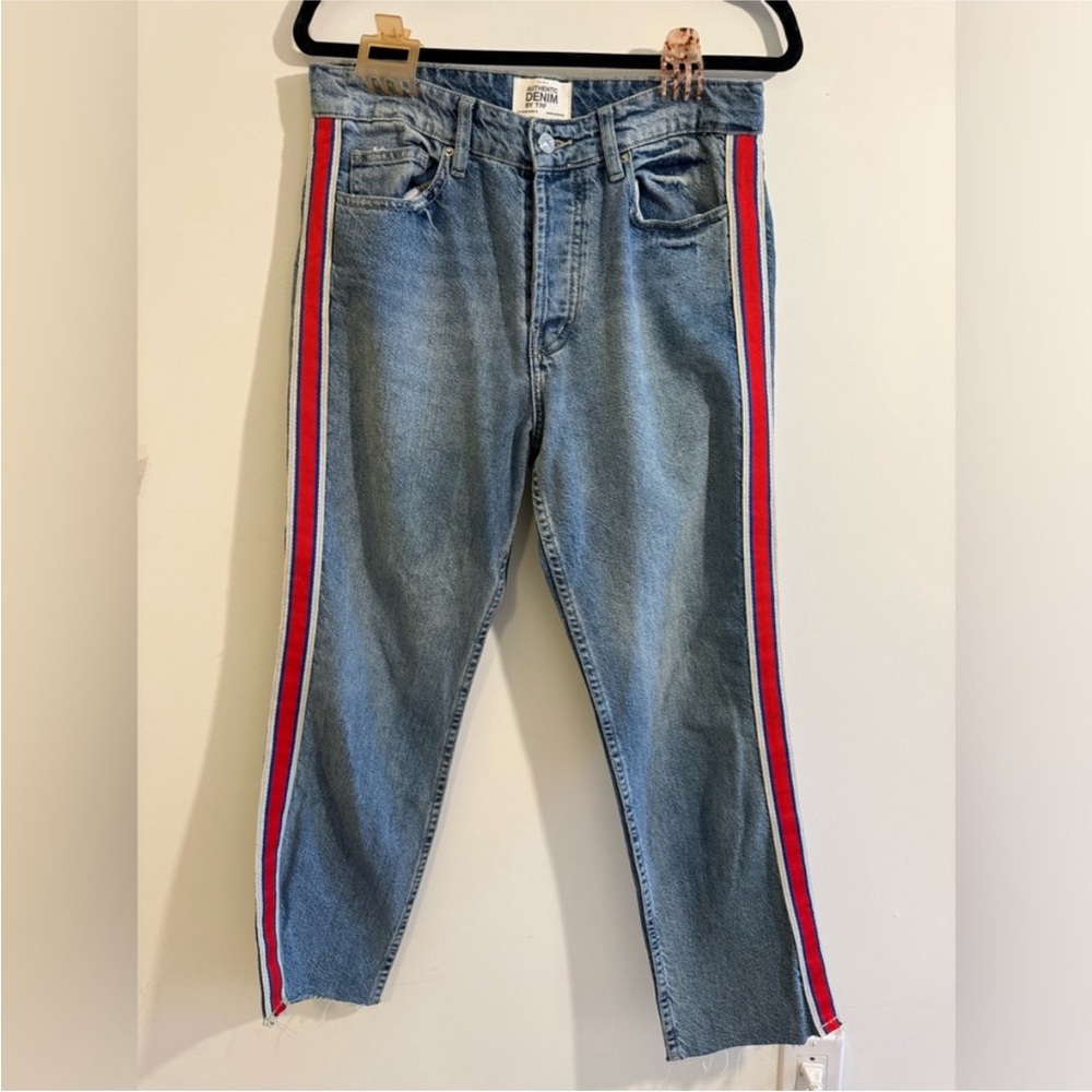 Zara Blue Jeans with Red and White Stripes